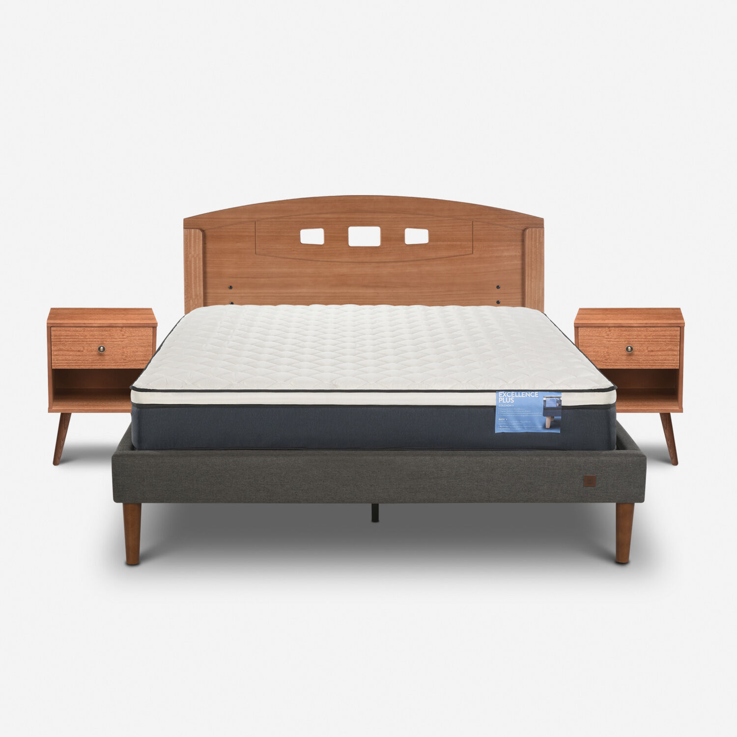 Cama Europea Curve 2 Plazas Excellence Plus + Set Gales Caramel