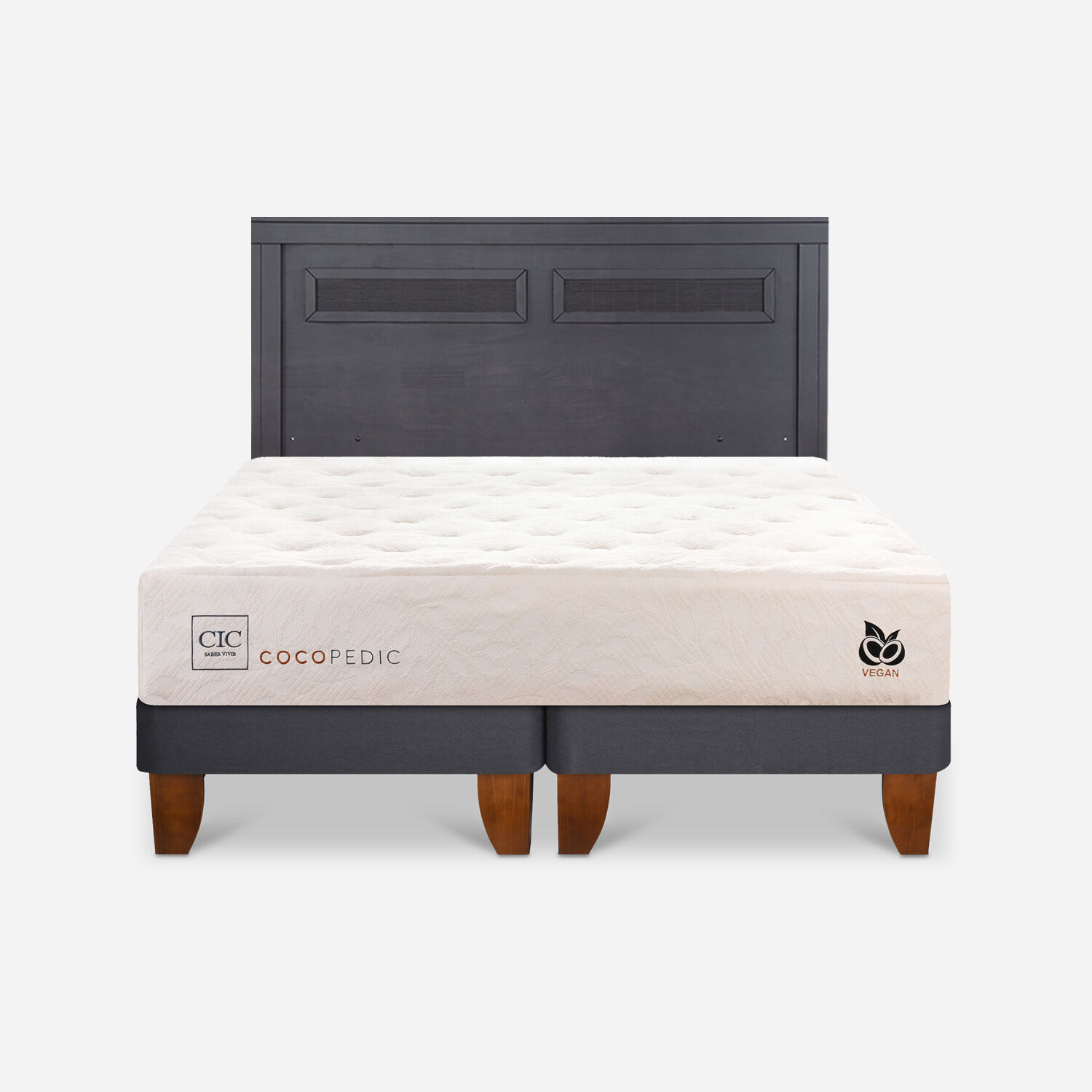 Cama Europea 2 Plazas Cocopedic Base Dividida + Respaldo Mil&aacute;n Negro