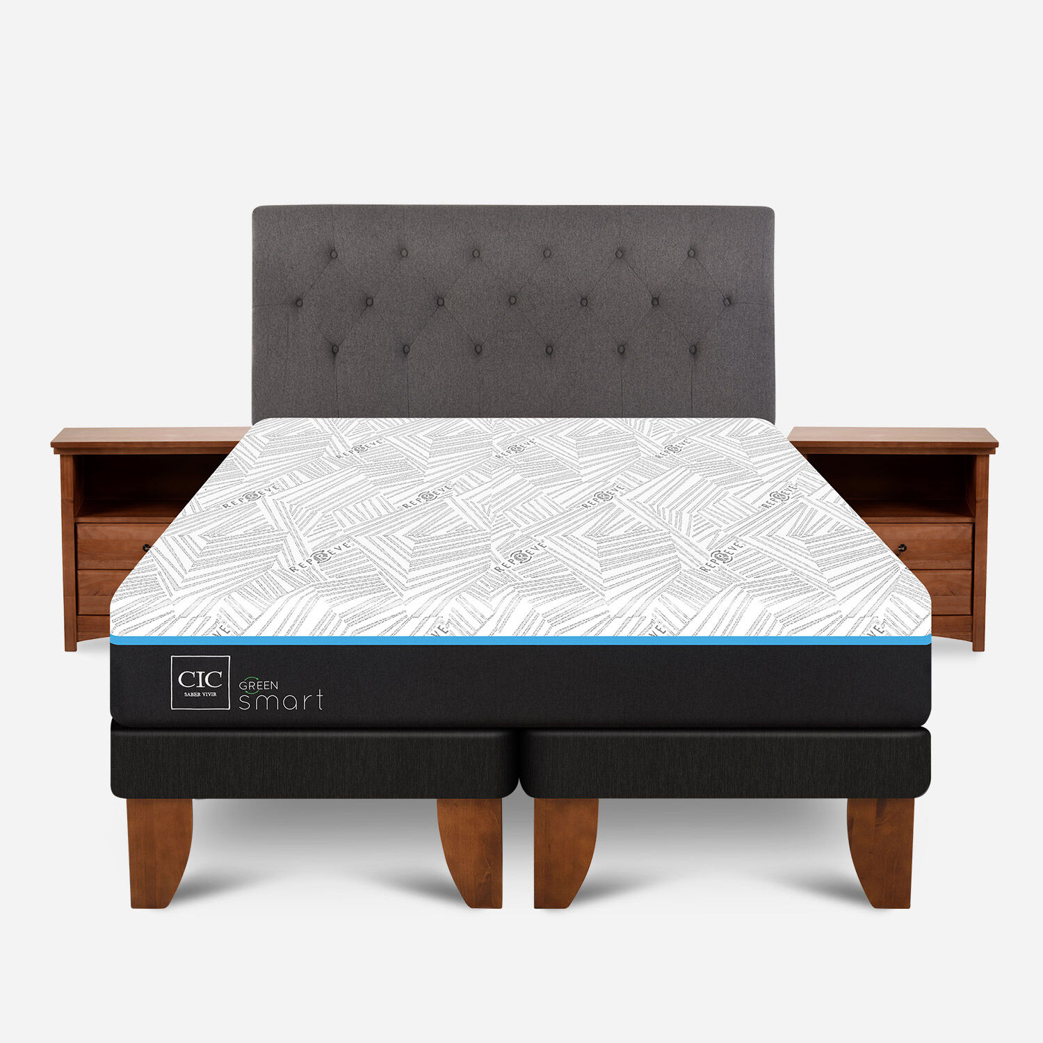 Cama Europea 2 Plazas Infinity Green Base Dividida + Set Kavery