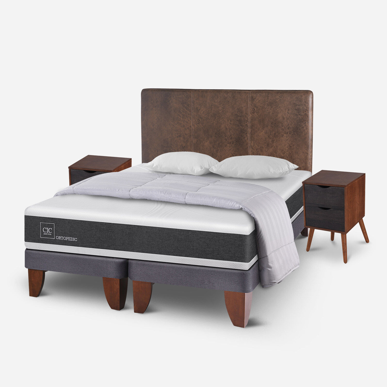 Cama Europea King Ortopedic + Almohadas + Plum&oacute;n + Set Baker