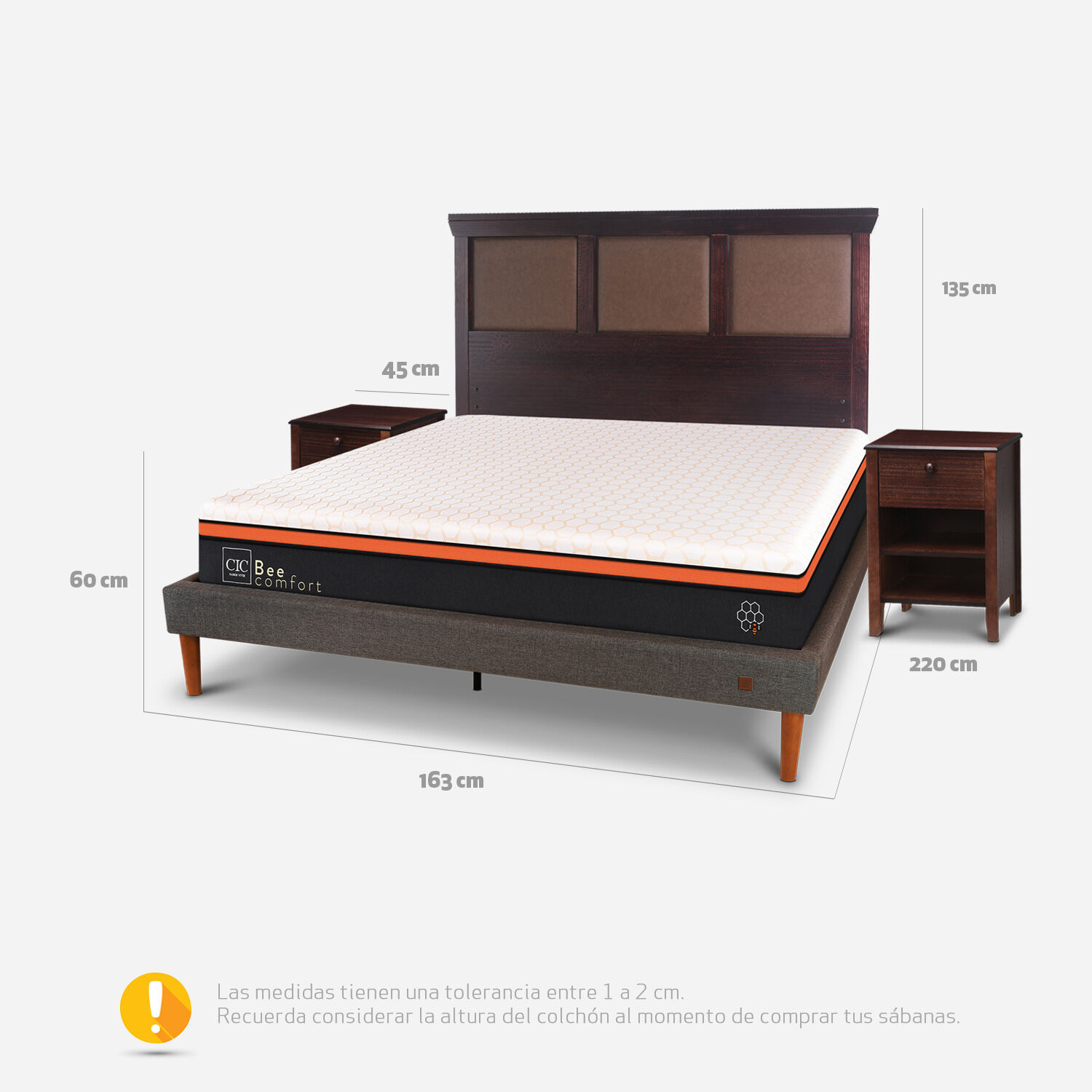 Cama Europea Curve 2 Plazas Bee Comfort + Set Miro
