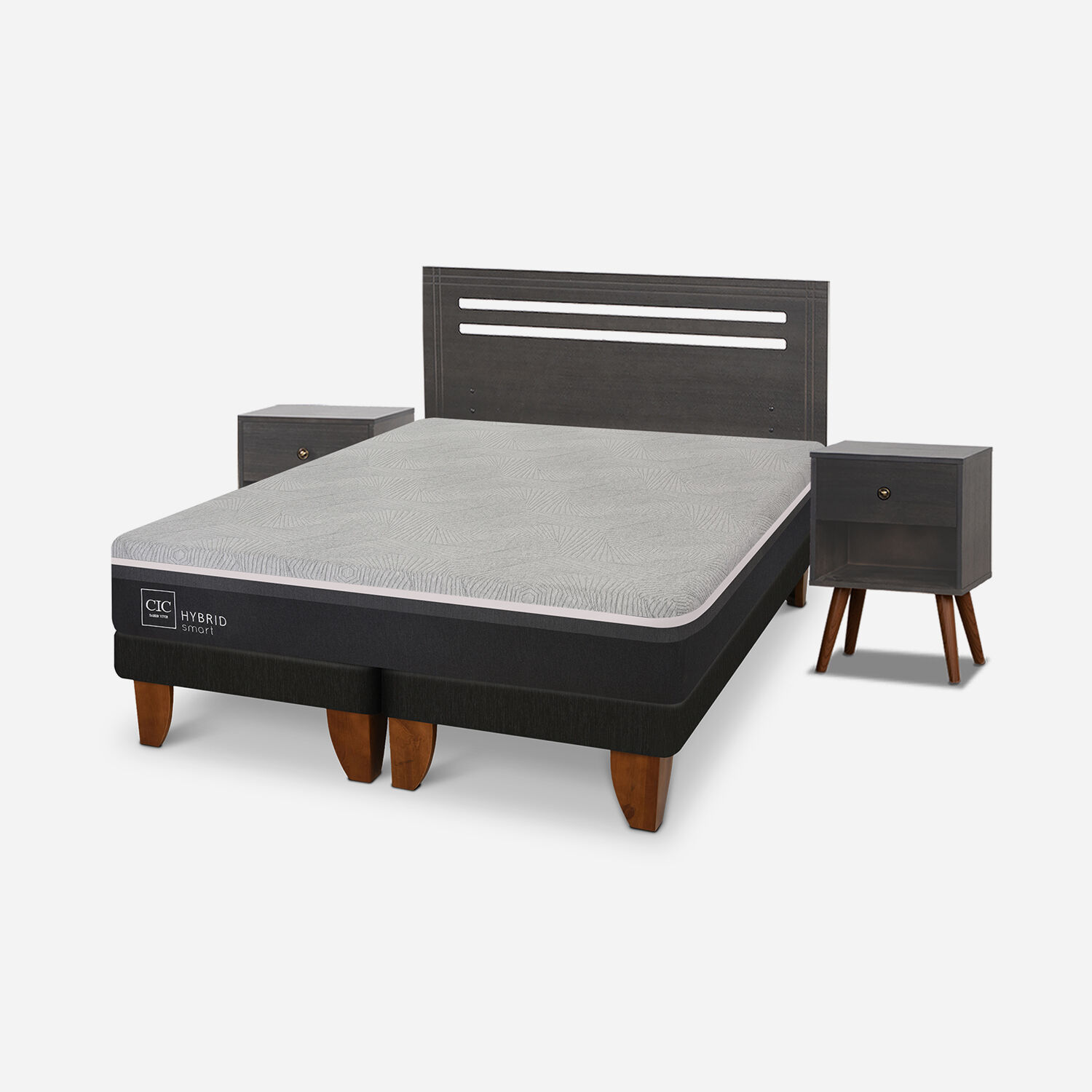 Cama Europea 2 Plazas Hybrid + Set M&uacute;nich Gris