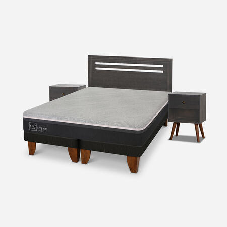 Cama Europea 2 Plazas Hybrid + Set M&uacute;nich Gris