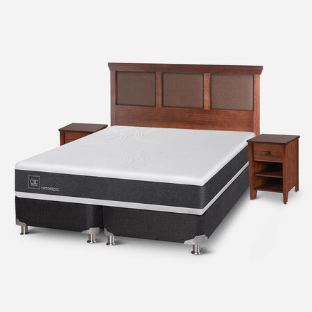 Box Spring 2 Plazas Ortopedic Base Dividida 5 Zonas + Respaldo Torino Caramel