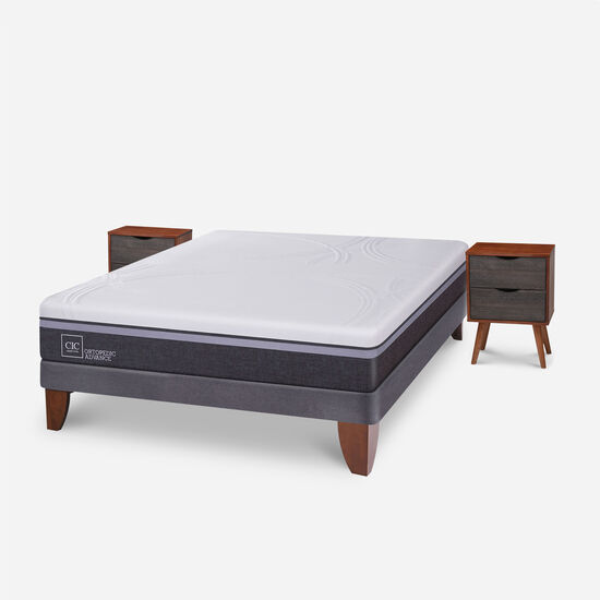 Cama Europea 2 Plazas Base Normal Ortopedic Advance + Veladores Níger