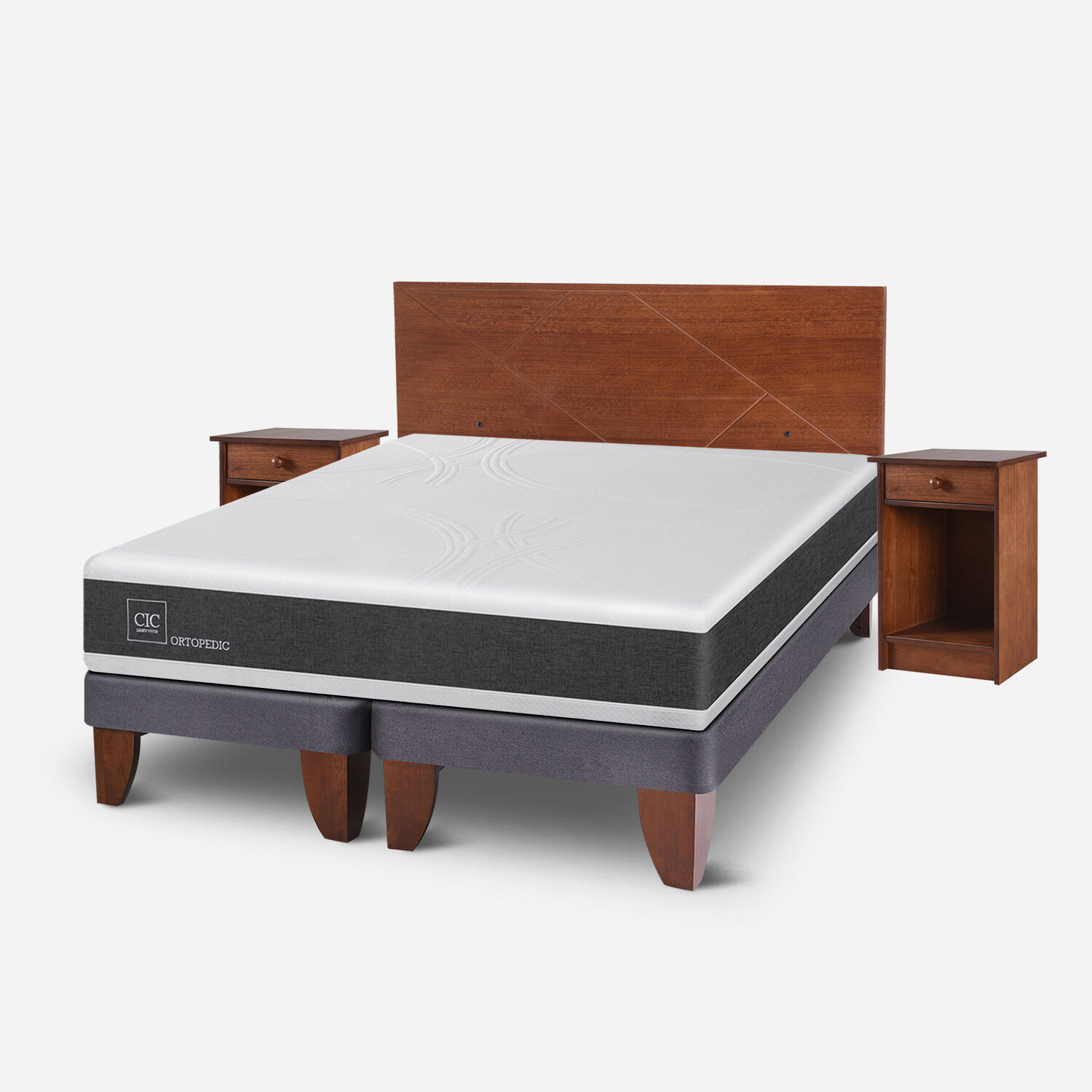 Cama Europea 2 Plazas Ortopedic Base Dividida + Set Villarrica