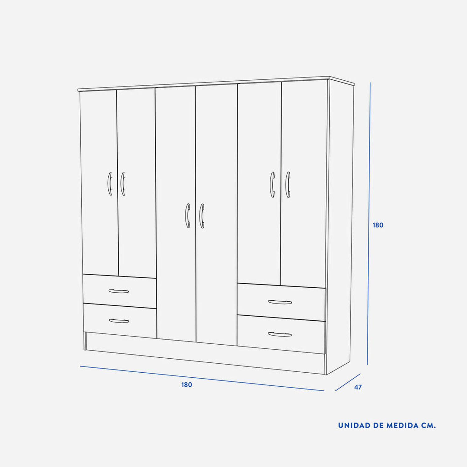 Cl&oacute;set Maipo 6 Puertas 4 Cajones Blanco