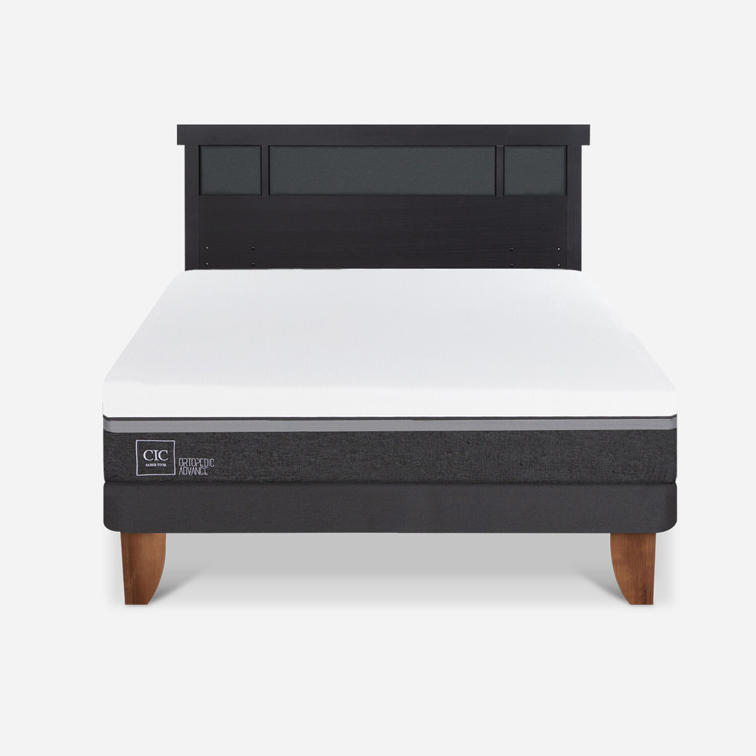 Cama Europea 2 Plazas Ortopedic Advance Base Normal + Respaldo Dublín Negro
