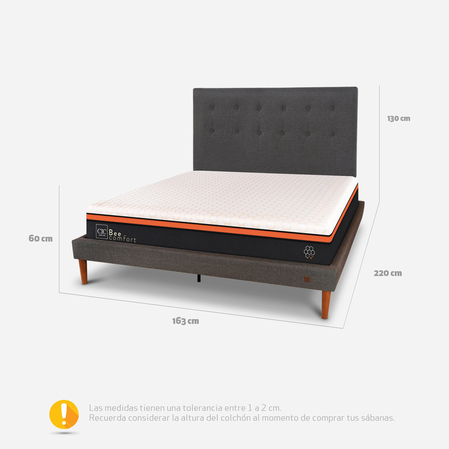 Cama Europea Curve 2 Plazas Bee Comfort + Respaldo &Eacute;ufrates