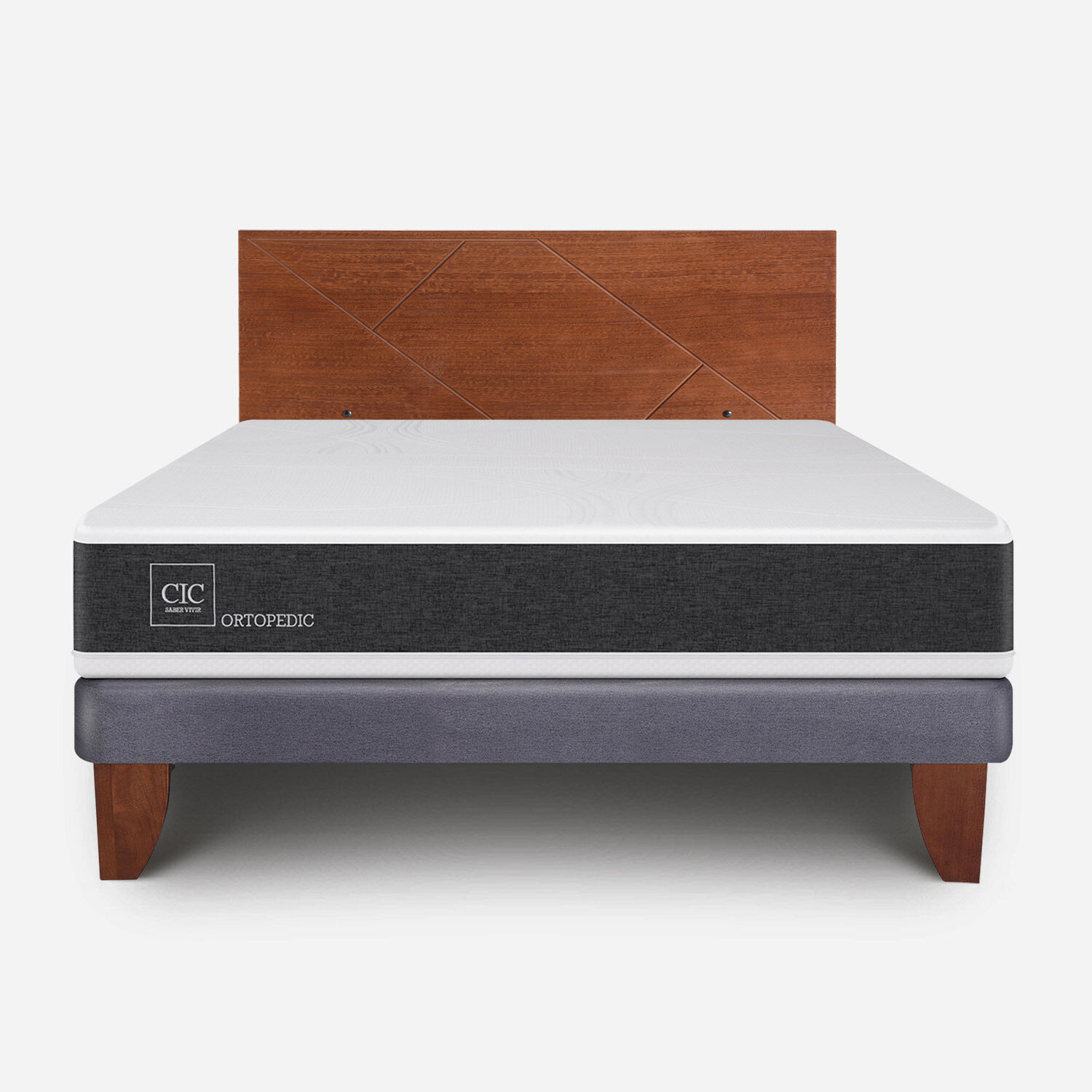 Cama Europea 2 Plazas Ortopedic Base Normal + Respaldo Villarrica Caramel