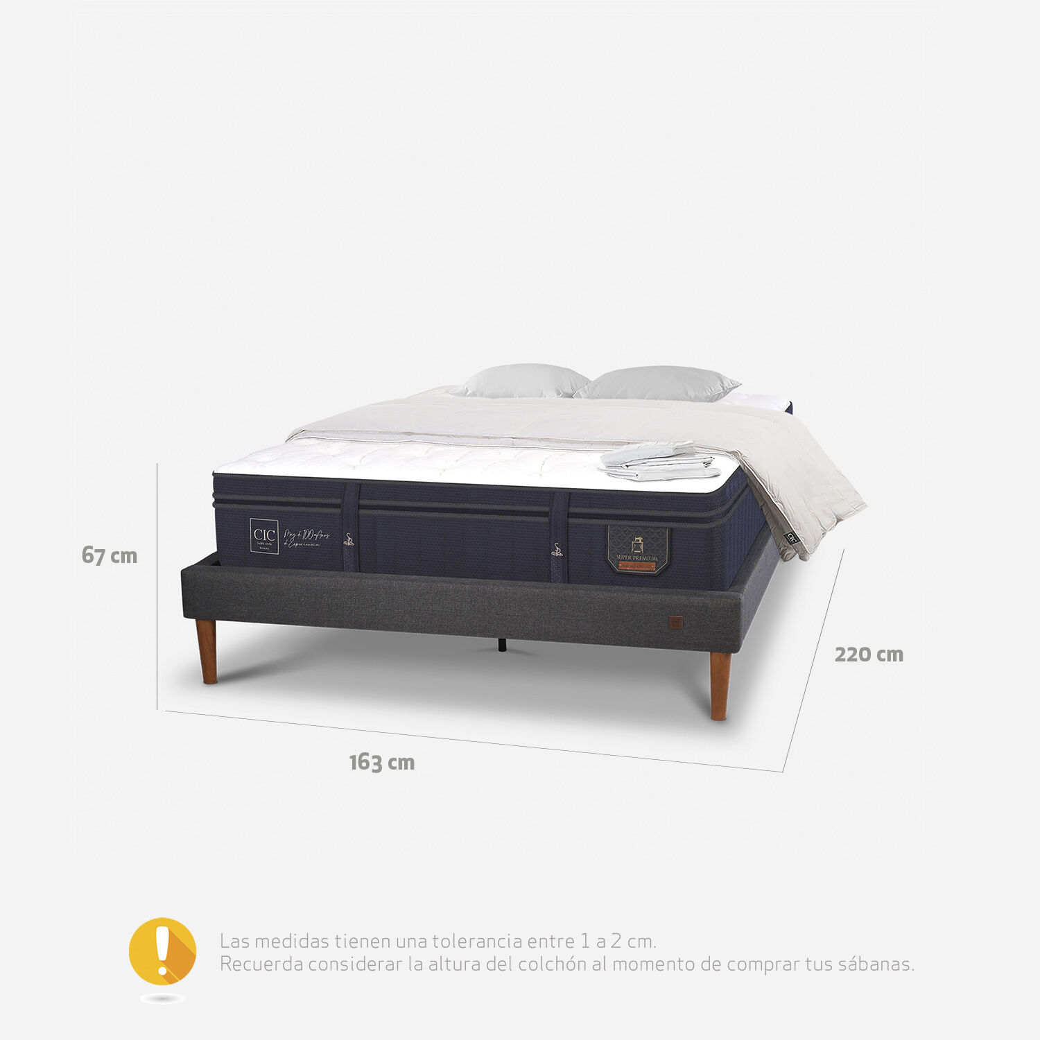 Cama Europea Curve 2 Plazas Super Premium + Plum&oacute;n + S&aacute;banas + Almohadas