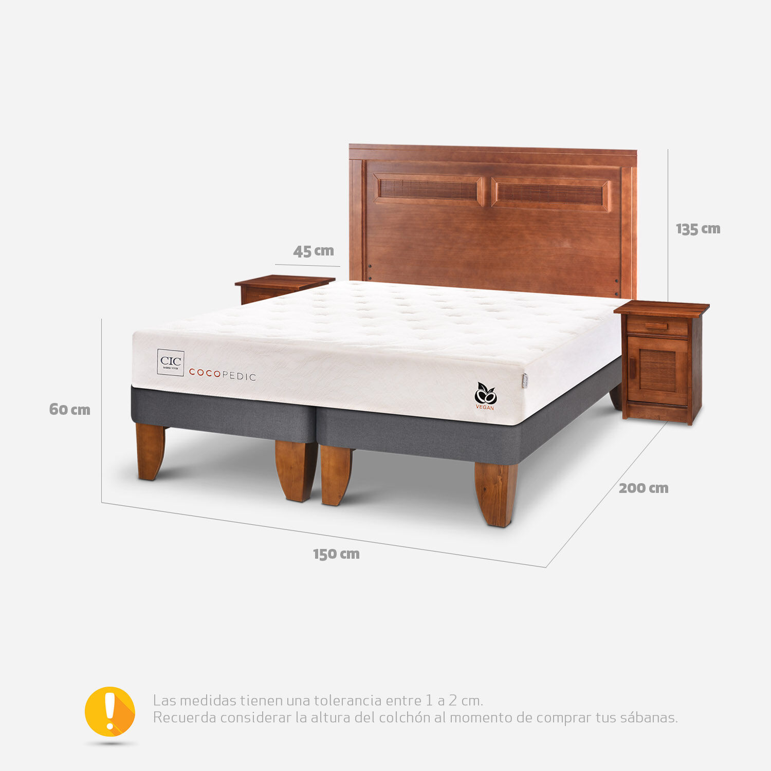 Cama Europea 2 Plazas Cocopedic + Set Milán Caramel