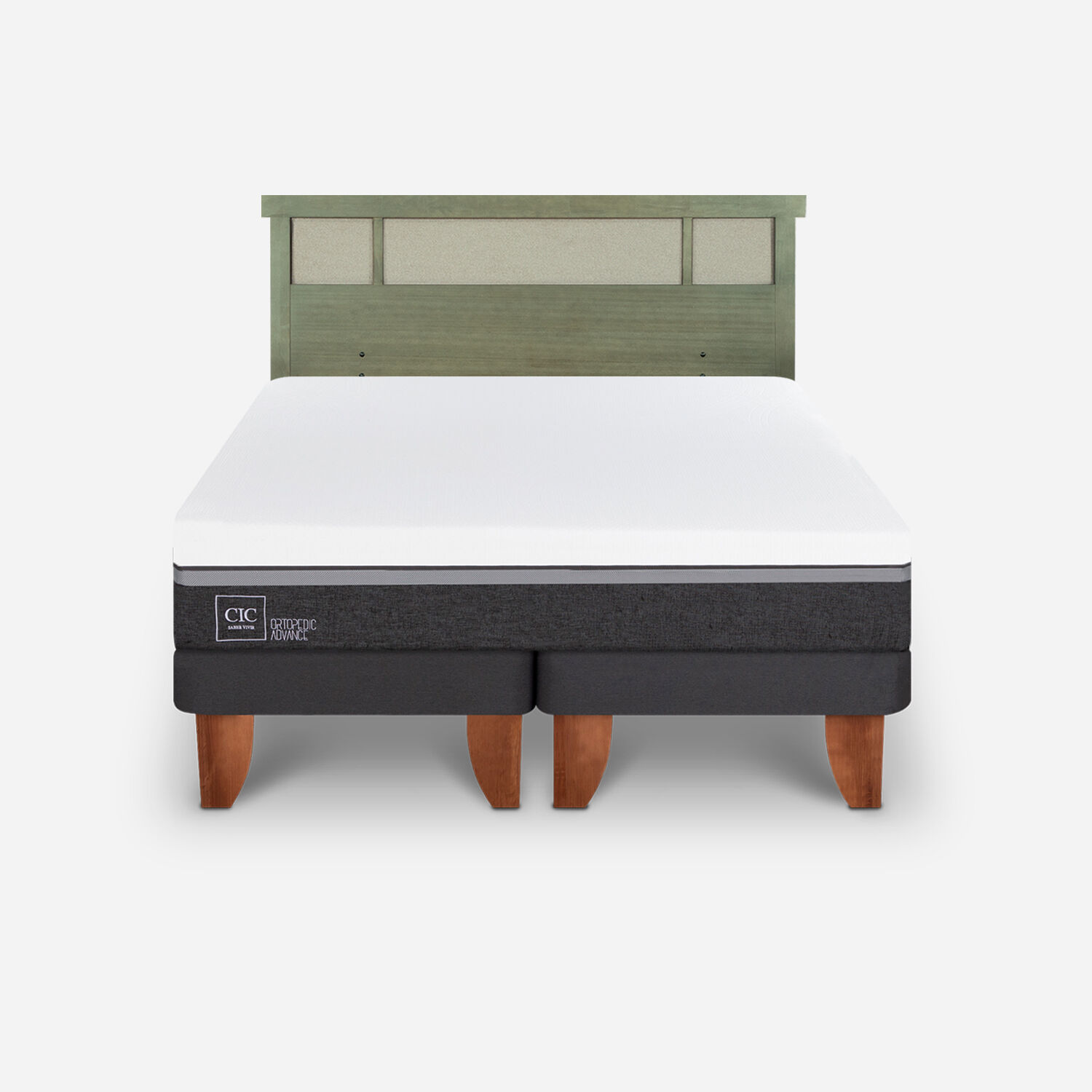 Cama Europea King Ortopedic Advance + Respaldo Dubl&iacute;n Olivo