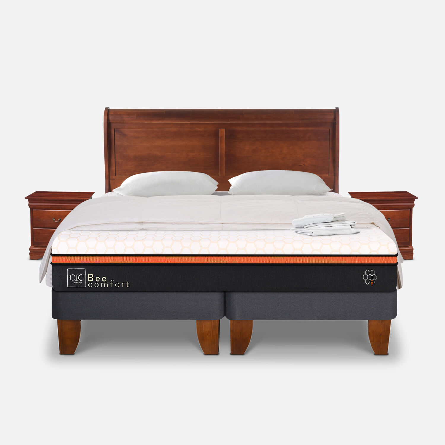 Cama Europea King Bee Comfort + Almohadas + Plumón + Sabanas