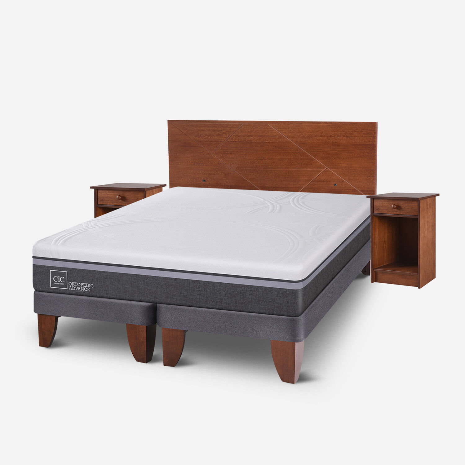 Cama Europea 2 Plazas Ortopedic Advance Base Dividida + Set Villarrica