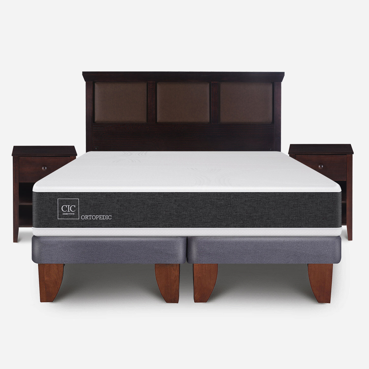 Cama Europea 2 Plazas Ortopedic Base Dividida + Set Torino Chocolate