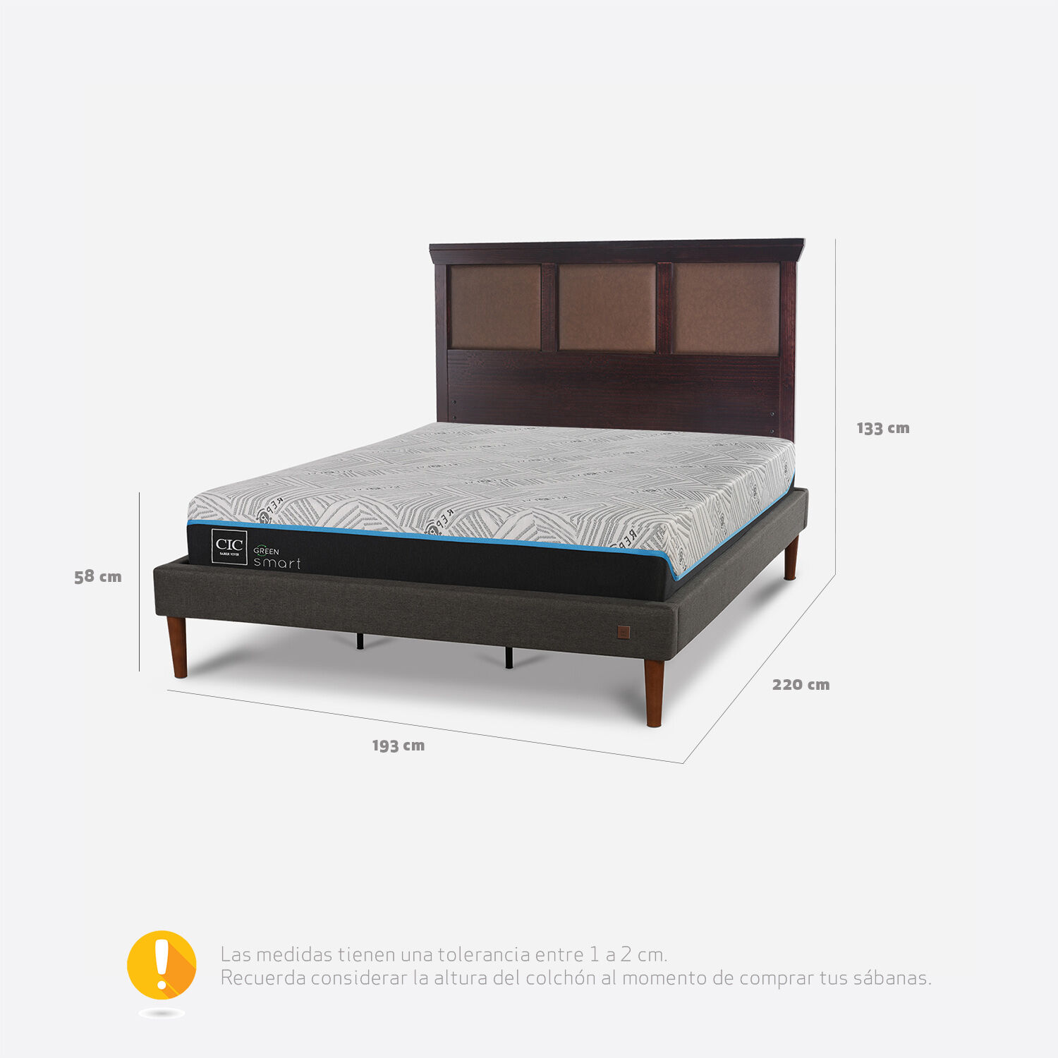 Cama Europea Curve King Infinity Green + Respaldo Torino Chocolate