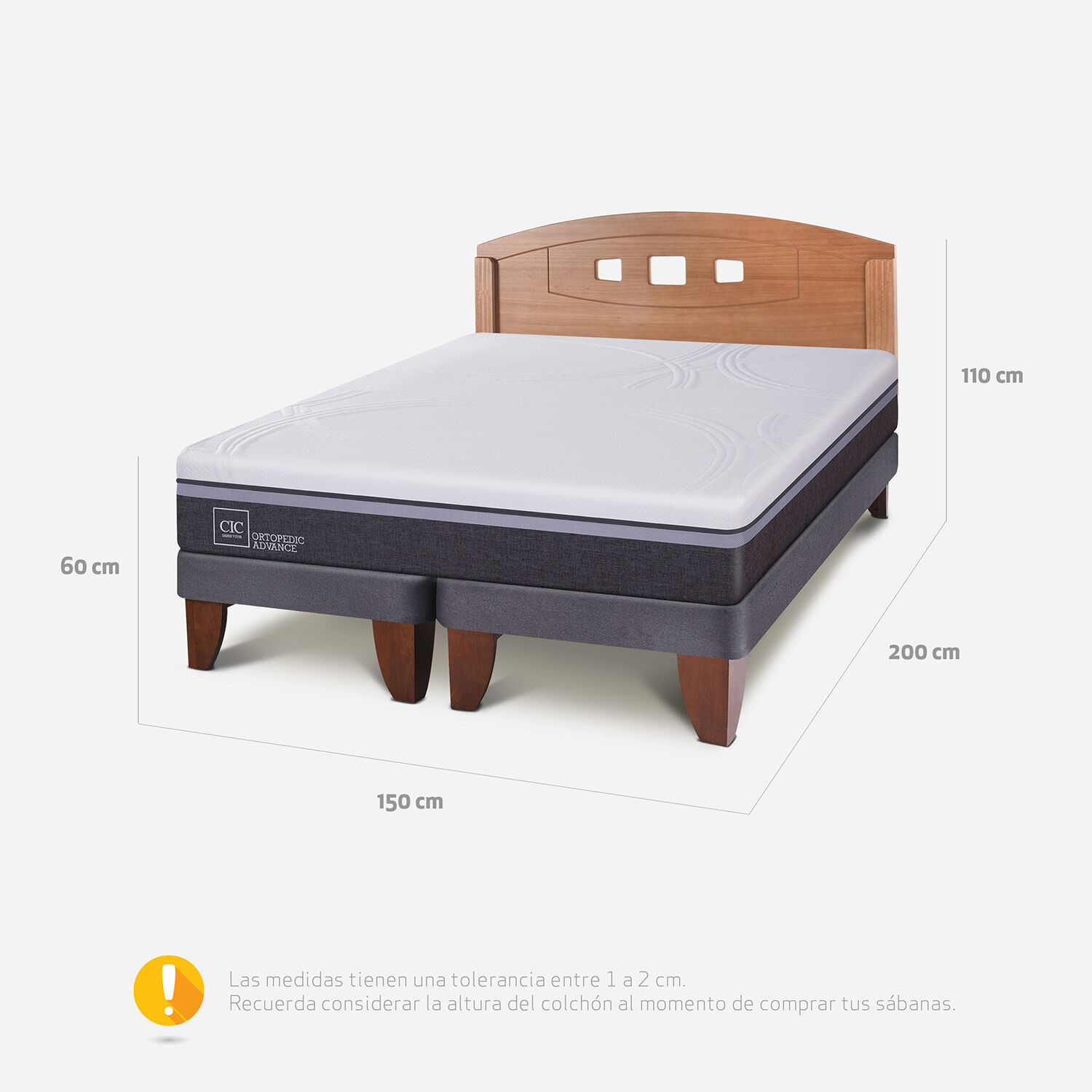 Cama Europea 2 Plazas Ortopedic Advance Base Dividida + Respaldo Gales Caramel