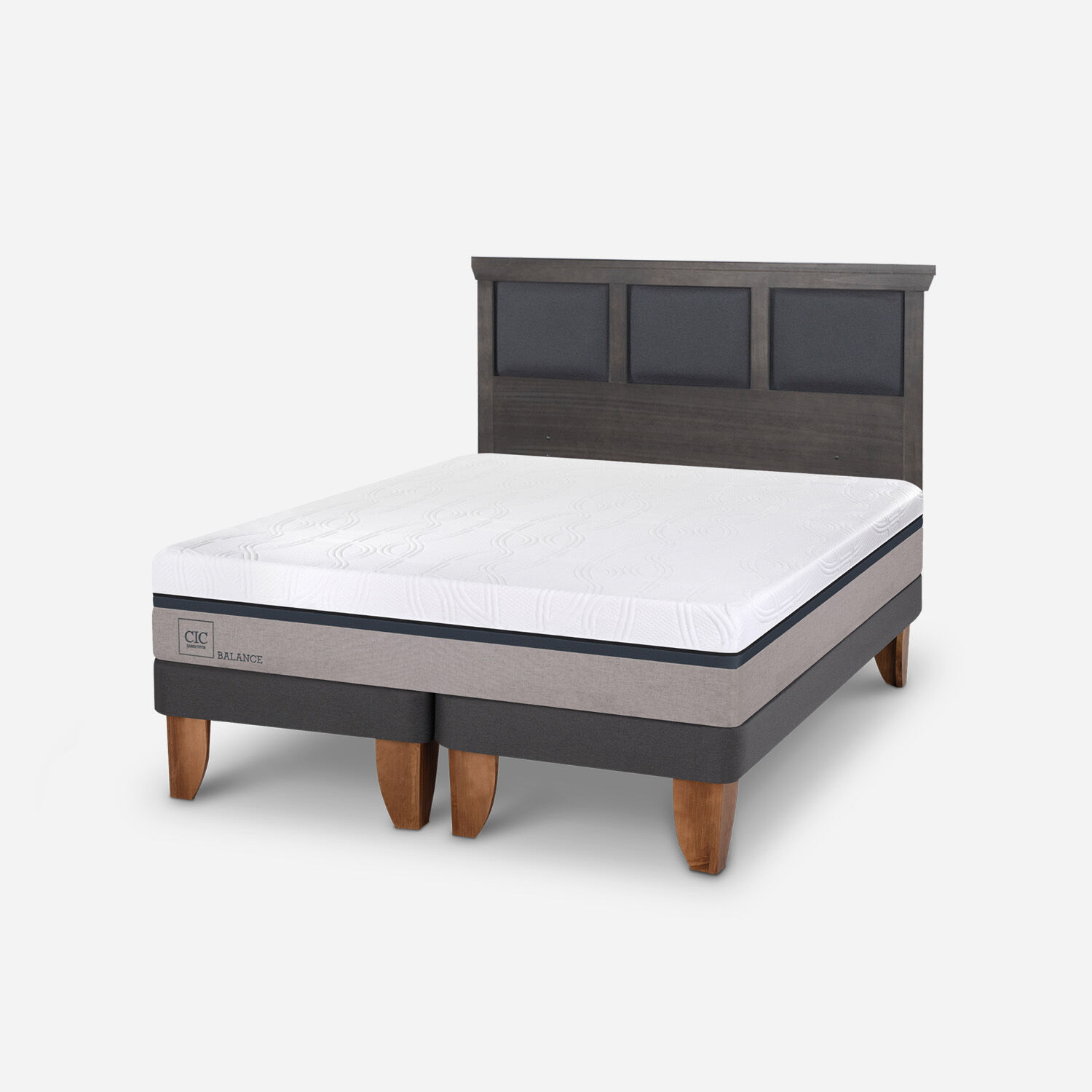 Cama Europea King Balance + Respaldo Torino Gris