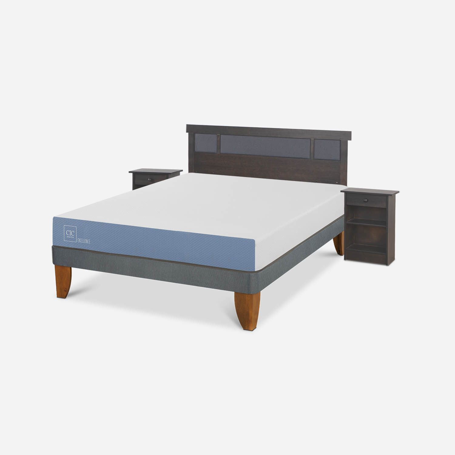 Cama Europea 2 Plazas Excellence Base Normal + Set Dubl&iacute;n Gris