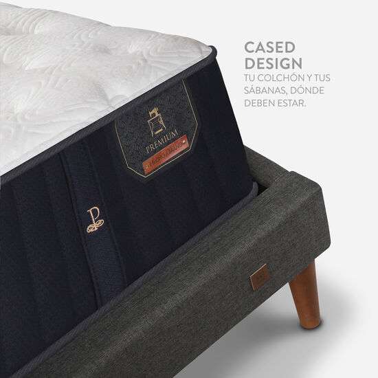 Cama Europea Curve 2 Plazas Premium + Respaldo New Torino Caramel