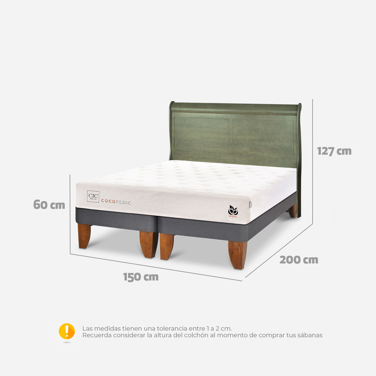 Cama Europea 2 Plazas Cocopedic Base Dividida + Respaldo Miró Olivo