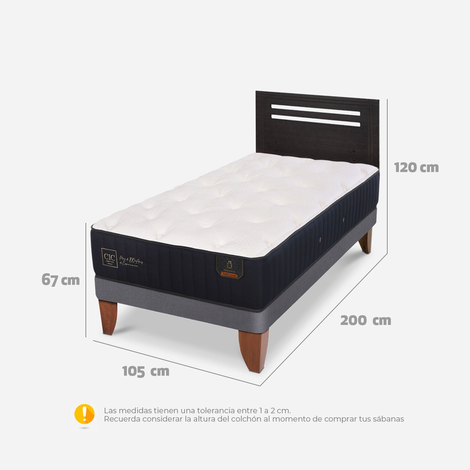 Cama Europea 1,5 Plazas Premium + Respaldo Múnich Negro