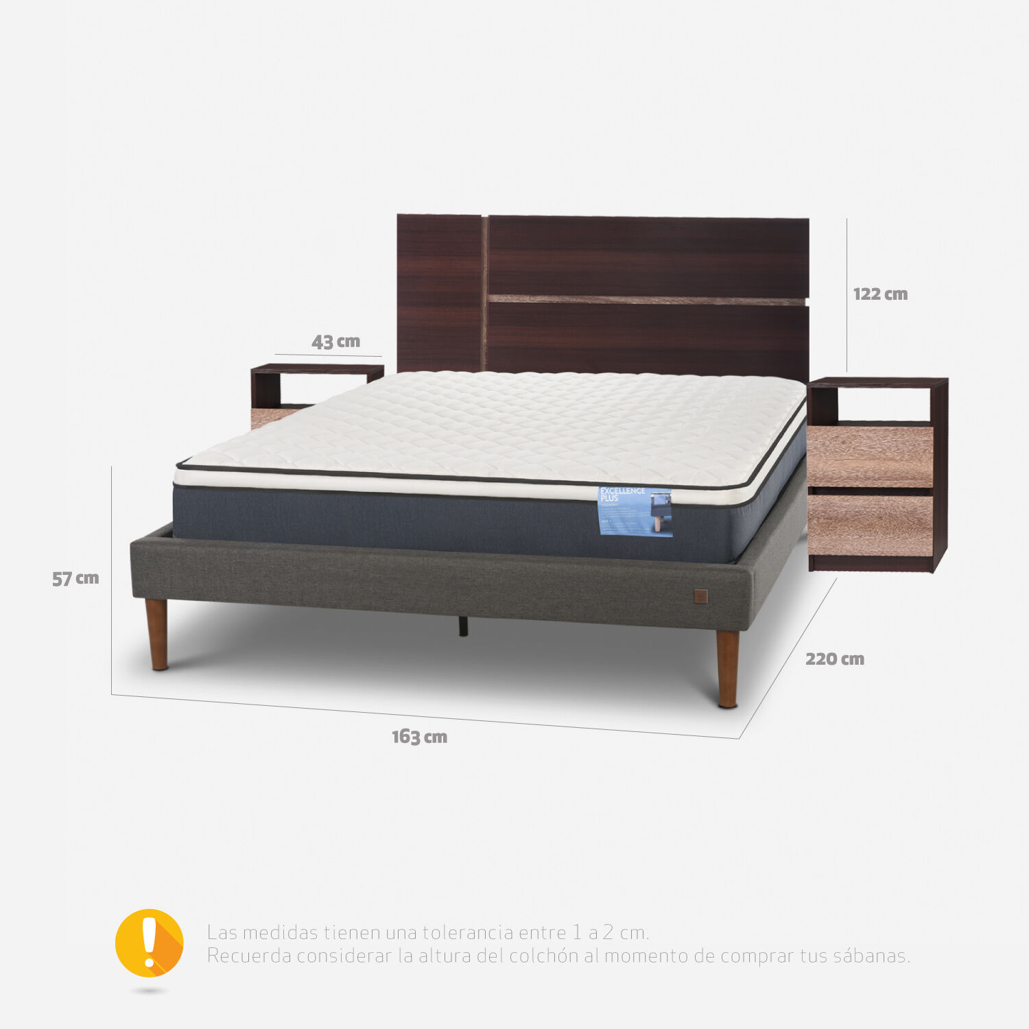 Cama Europea Curve 2 Plazas Excellence Plus + Set Enio