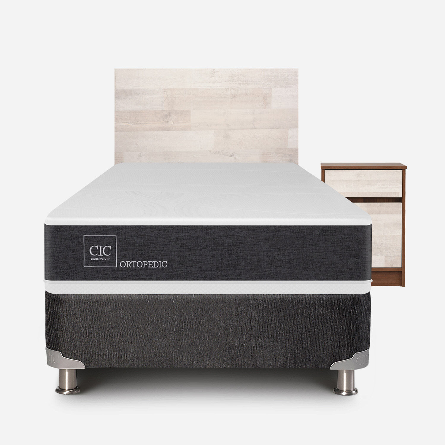 Box Spring 1,5 Plazas Ortopedic 5 Zonas + Set Legno