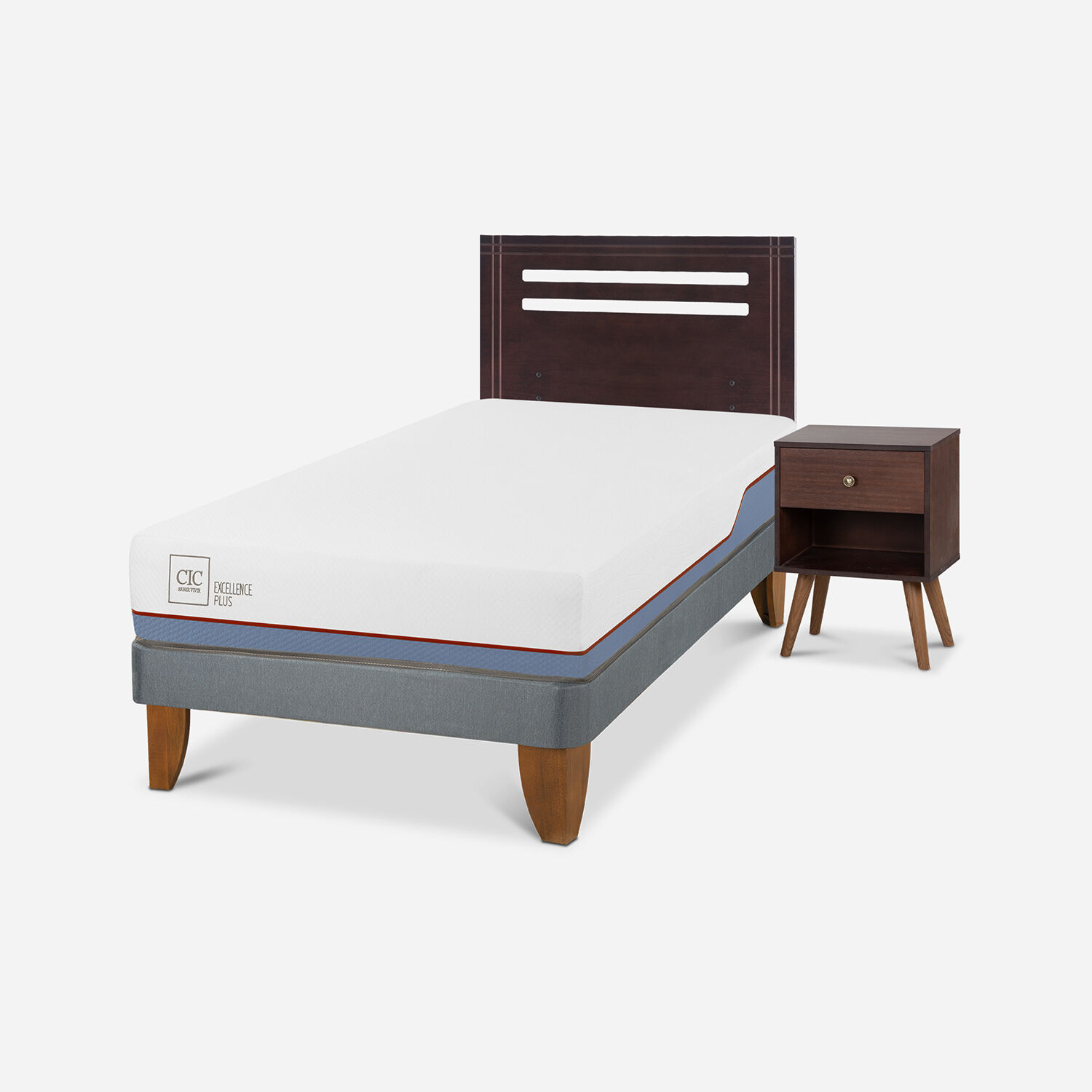Cama Europea 1,5 Plazas Excellence Plus + Set M&uacute;nich Chocolate