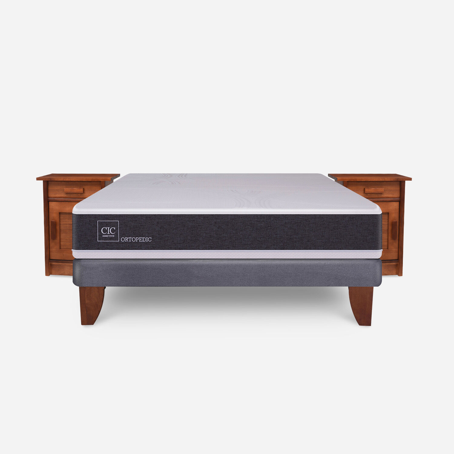 Cama Europea 2 Plazas Ortopedic Base Normal + Veladores Mil&aacute;n Caramel