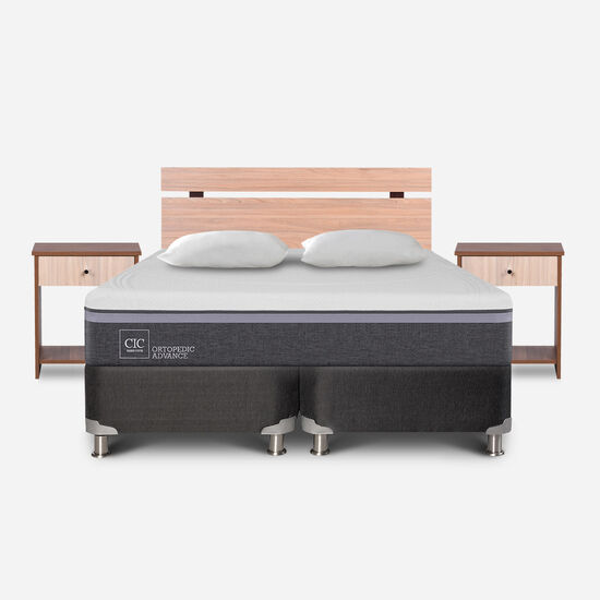 Box Spring 2 Plazas Ortopedic Advance Base Dividida 5 Zonas + Almohadas + Set Olmo