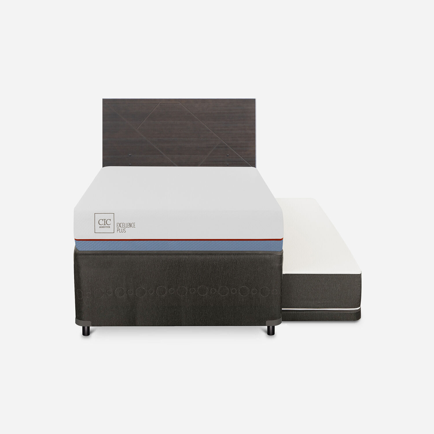 Cama Nido Div&aacute;n Excellence Plus + Respaldo Villarrica Gris