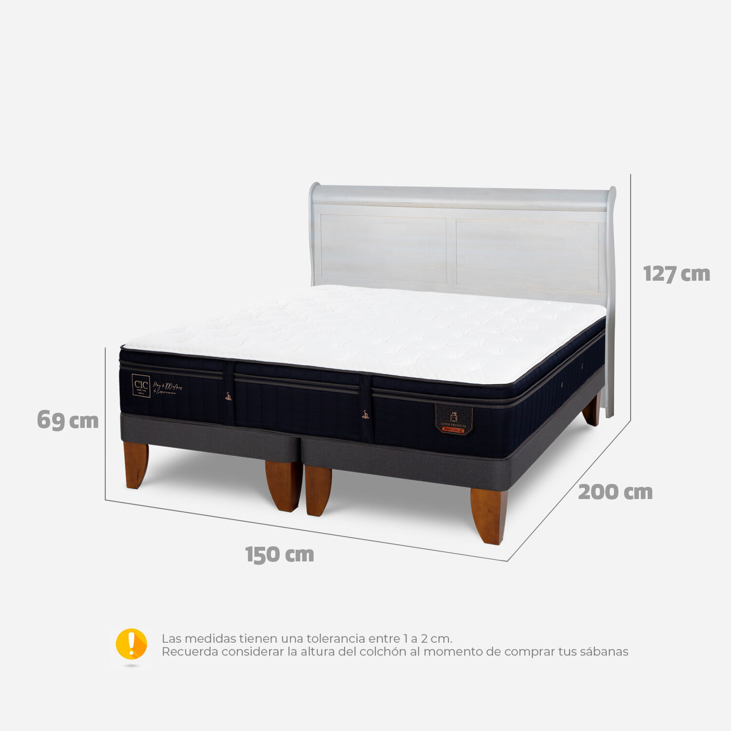 Cama Europea 2 Plazas Super Premium Base Dividida + Respaldo Mir&oacute; Alpino