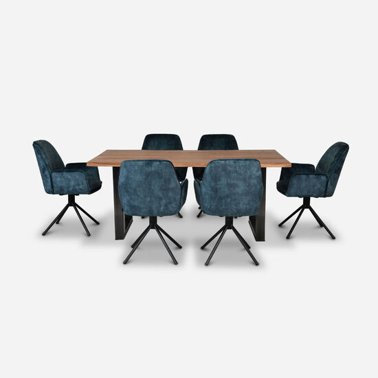 Comedor Florencia Natural + 6 Sillas Ottawa Azul