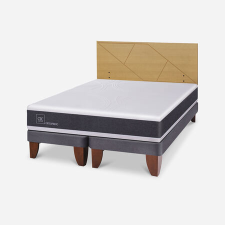 Cama Europea 2 Plazas Ortopedic Base Dividida + Respaldo Villarrica Mostaza