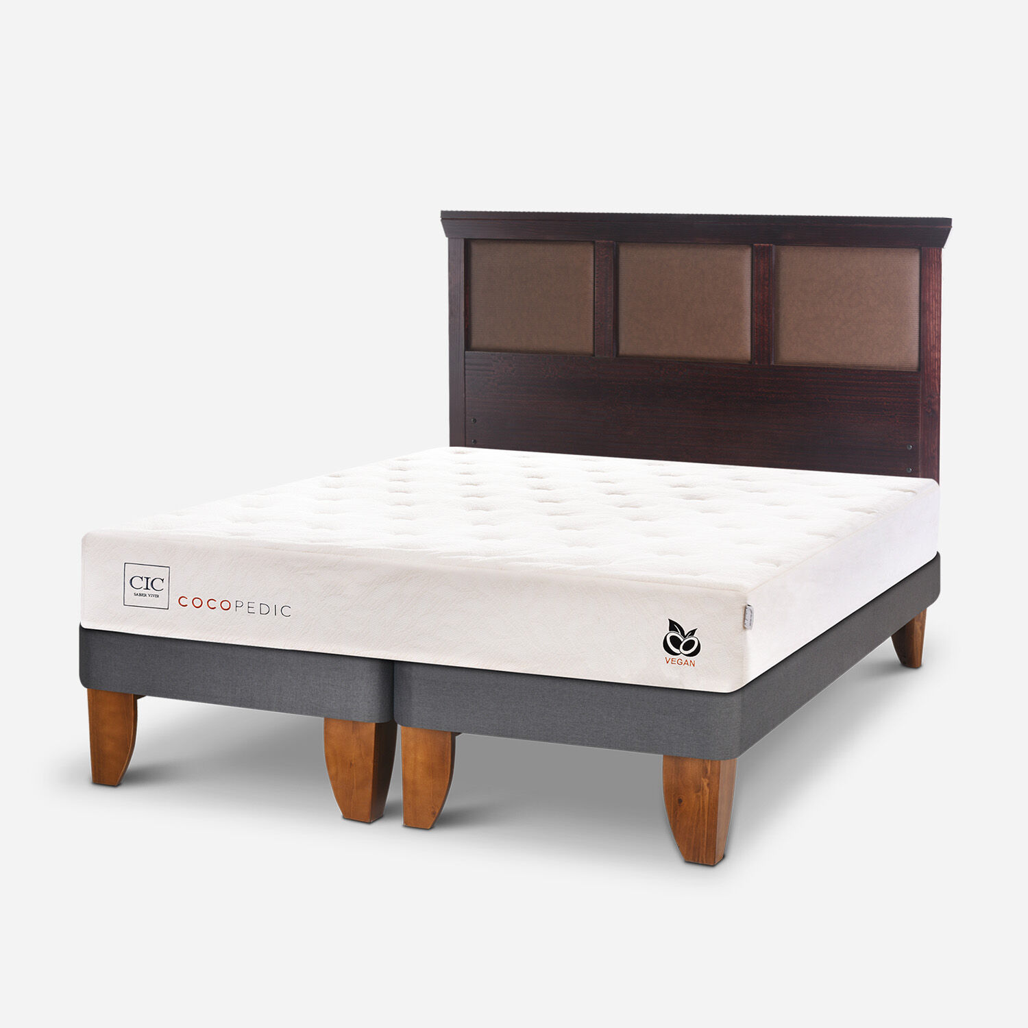 Cama Europea 2 Plazas Cocopedic Base Dividida + Respaldo Torino Chocolate