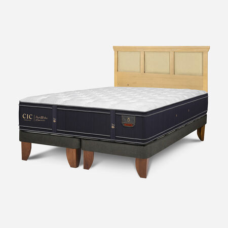 Cama Europea King Grand Premium + Respaldo Torino Mostaza
