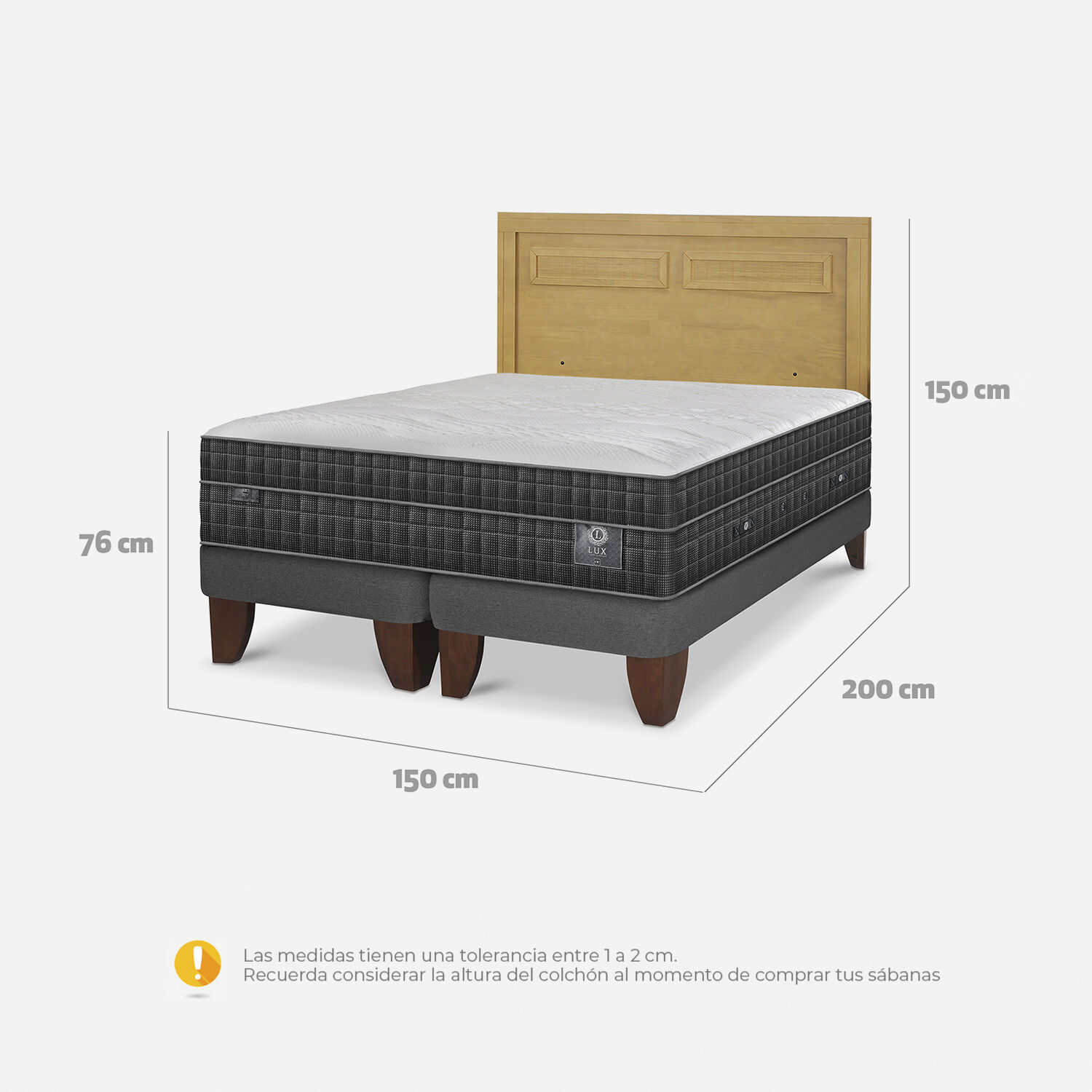 Cama Europea 2 Plazas Lux Base Dividida Respaldo Milán Mostaza