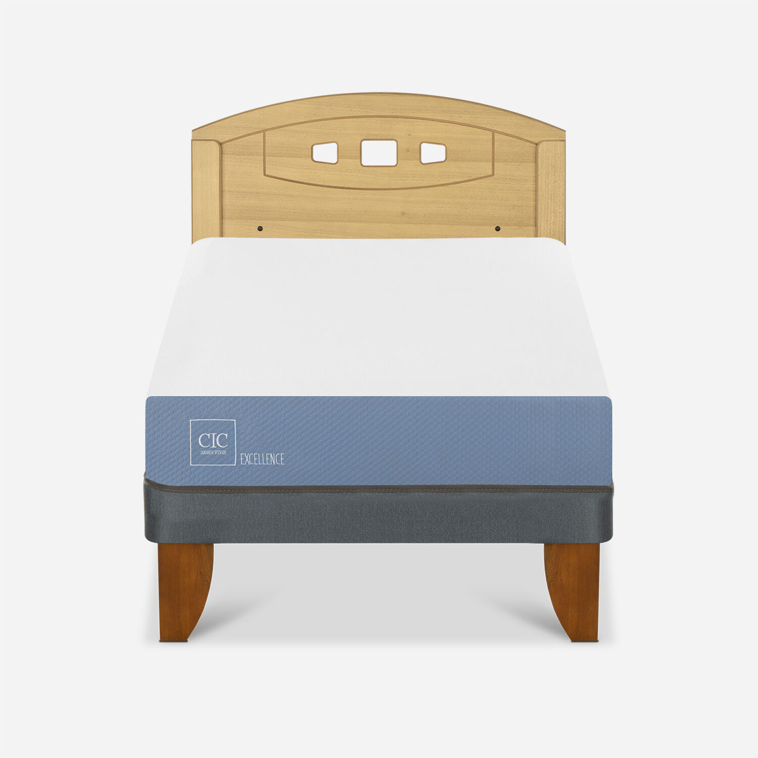 Cama Europea 1,5 Plazas Excellence + Respaldo Gales Mostaza