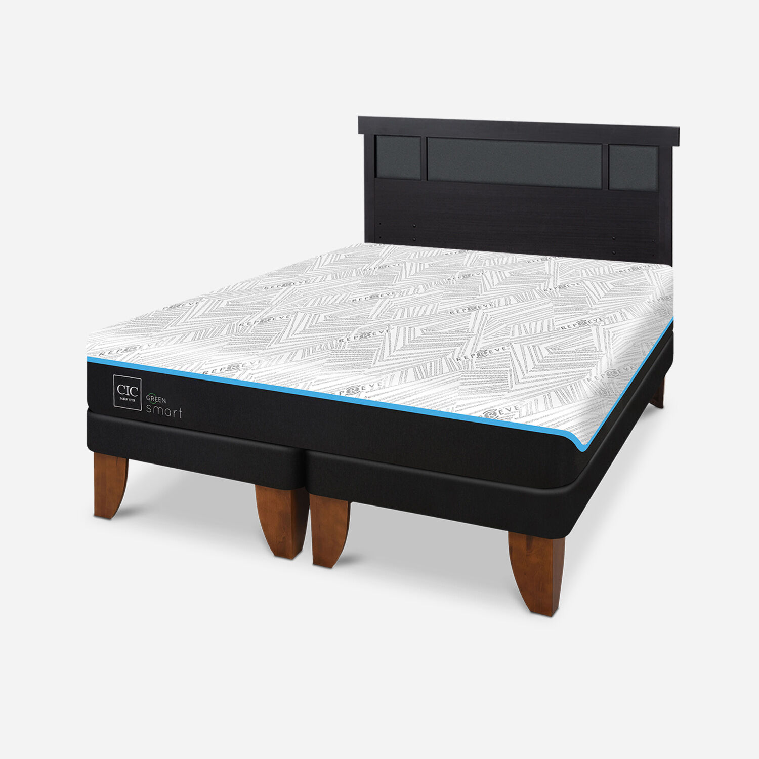 Cama Europea 2 Plazas Green Infinity Base Dividida + Respaldo Dubl&iacute;n Negro