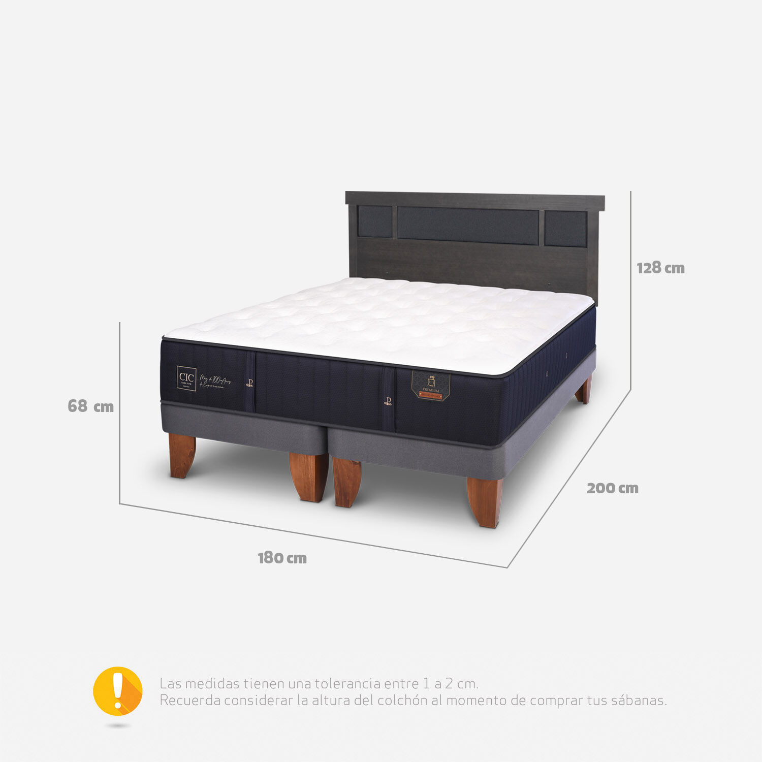 Cama Europea King Premium + Respaldo Dubl&iacute;n Gris
