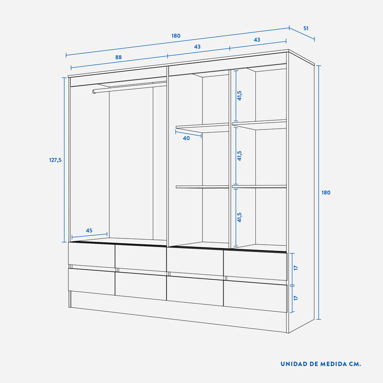 Clóset 4 Puertas Corredera 8 Cajones Maule Blanco
