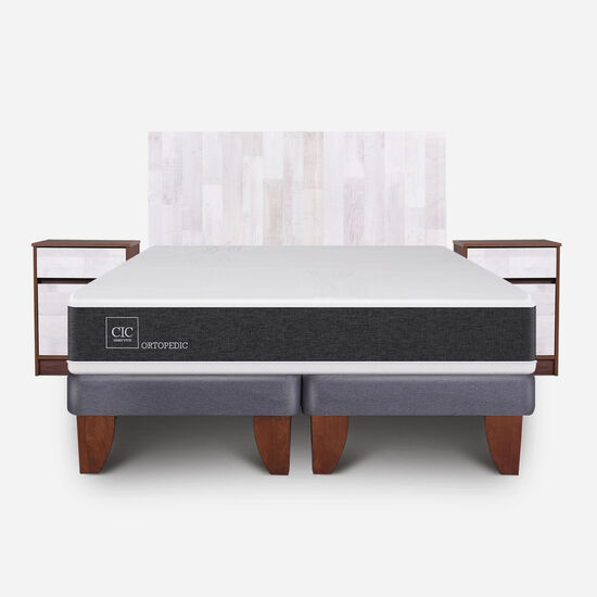 Cama Europea 2 Plazas Ortopedic Base Dividida + Set Legno