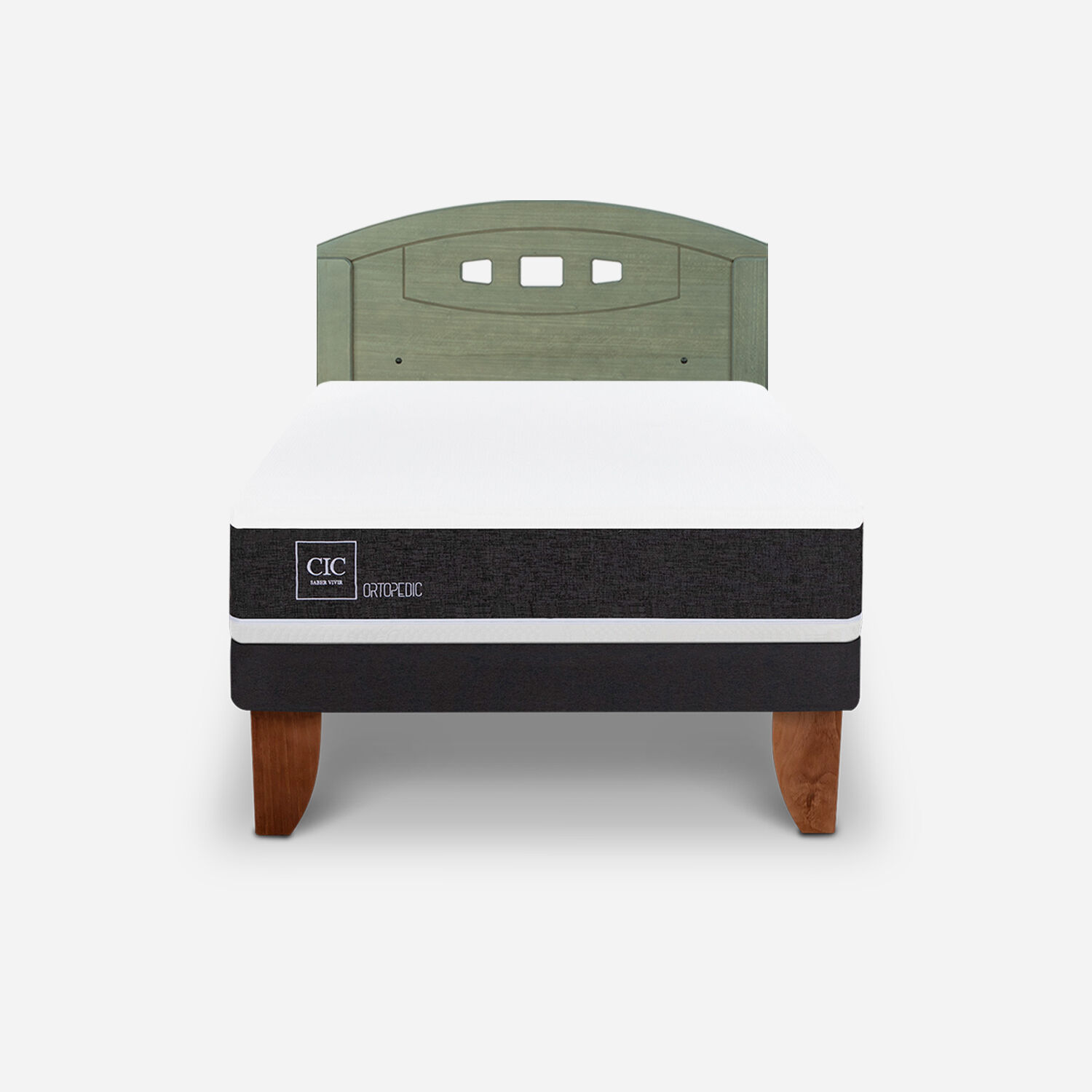 Cama Europea 2 Plazas Ortopedic Base Normal + Respaldo Gales Olivo