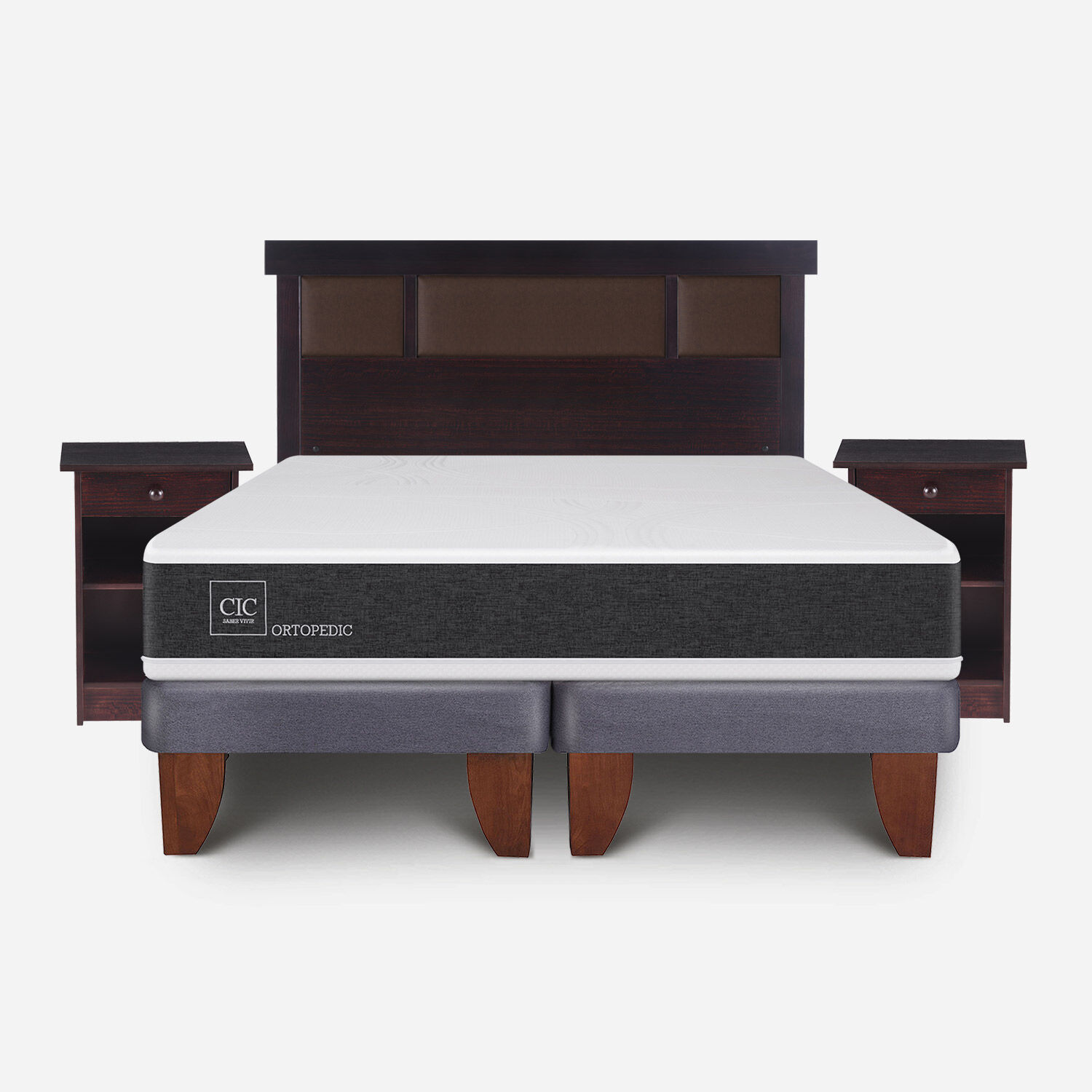Cama Europea 2 Plazas Ortopedic Base Dividida + Set Dublín Chocolate
