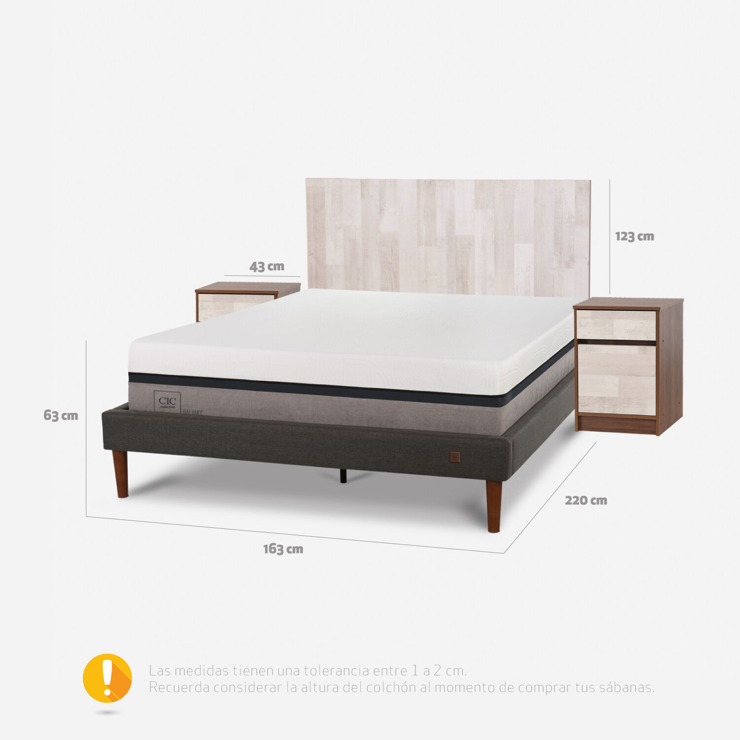 Cama Europea Curve 2 Plazas Balance + Set Legno