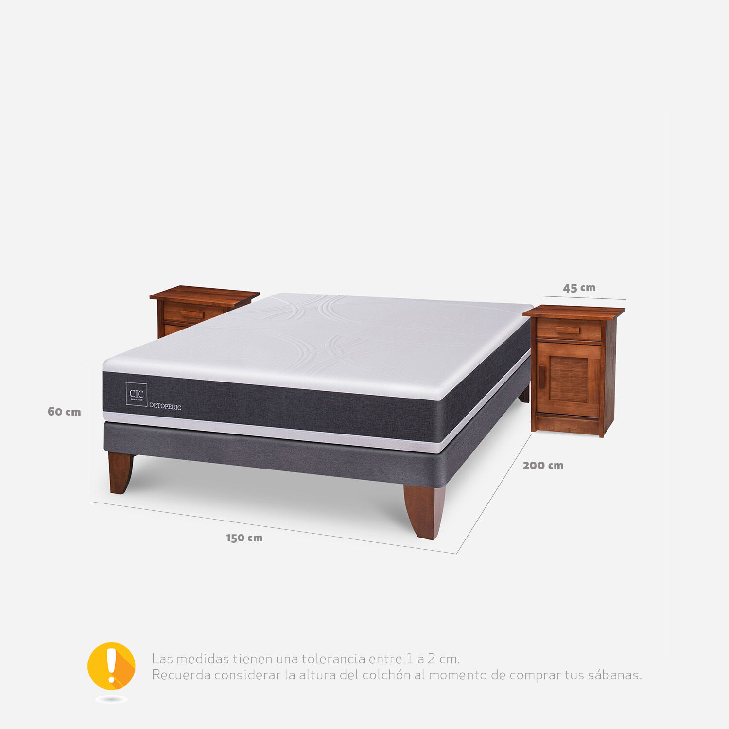 Cama Europea 2 Plazas Ortopedic Base Normal + Veladores Mil&aacute;n Caramel