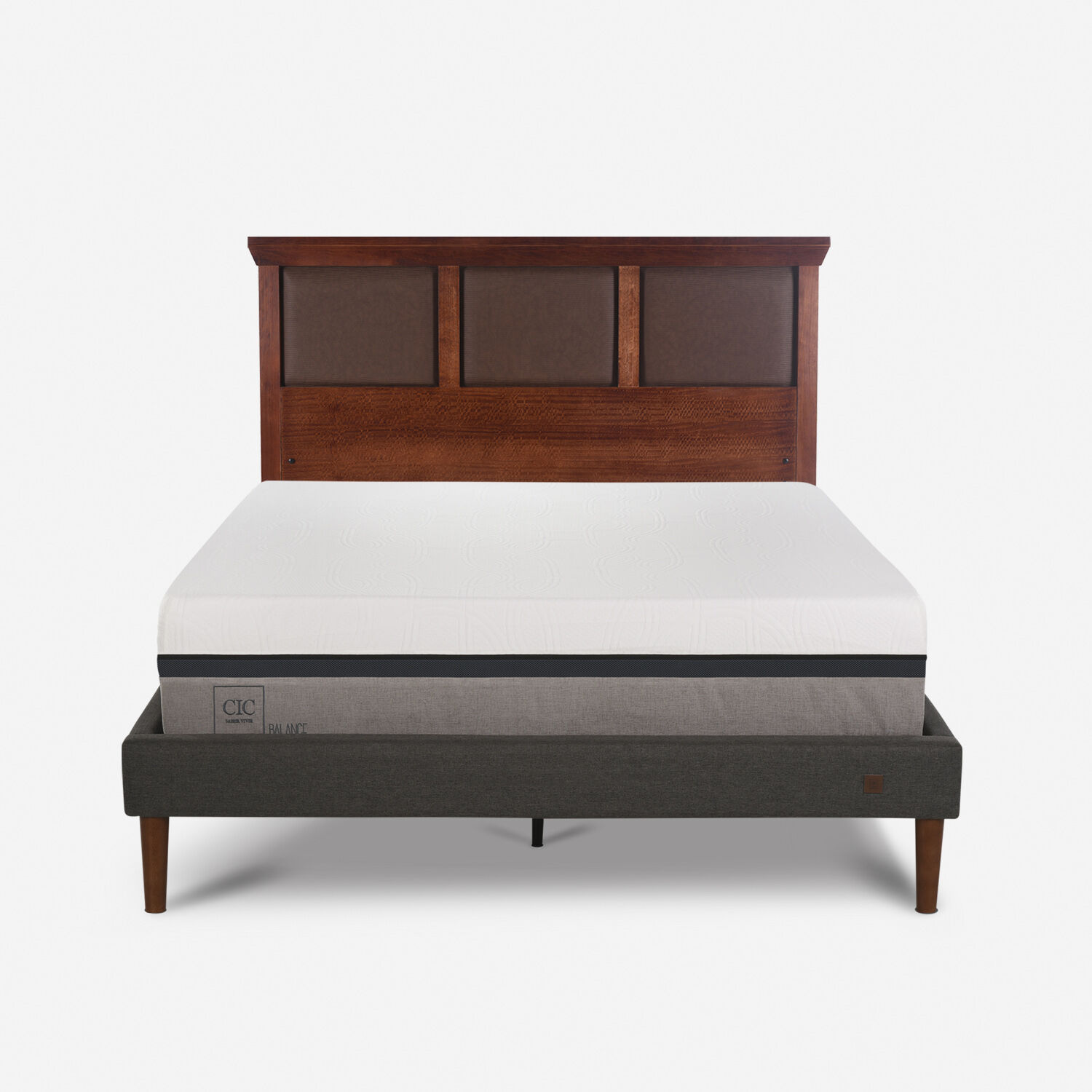 Cama Europea Curve 2 Plazas Balance + Respaldo Torino Caramel