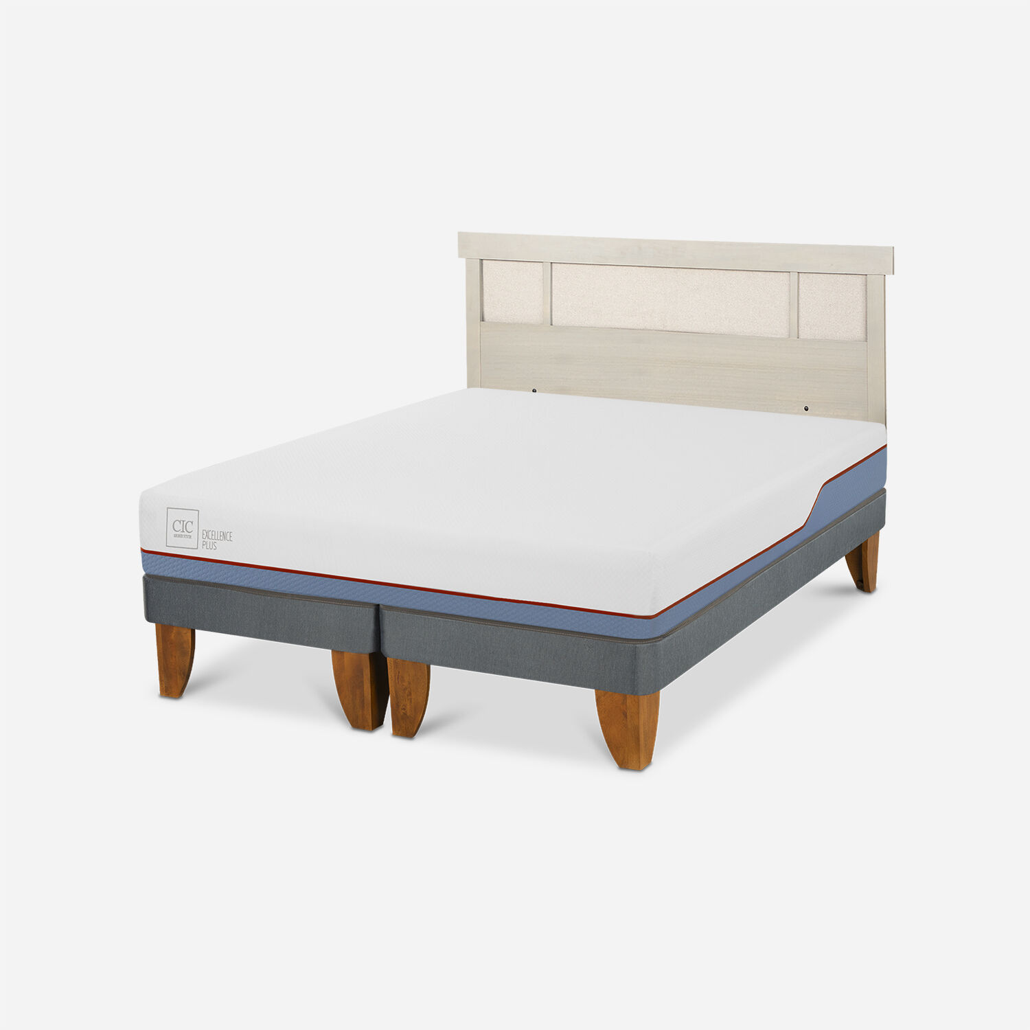 Cama Europea 2 Plazas Excellence Plus Base Dividida + Respaldo Dublín Alpino